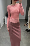 BASERANGE Ribbed Long Sleeve Top T-Shirt TTVL Collection France BAS-TTVL-RBV-WI22-BSH Ruby Red